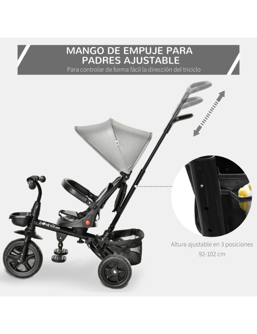 imagem de Triciclo para Bebé 111.5x52x98cm cor cinzento 370-198GY7