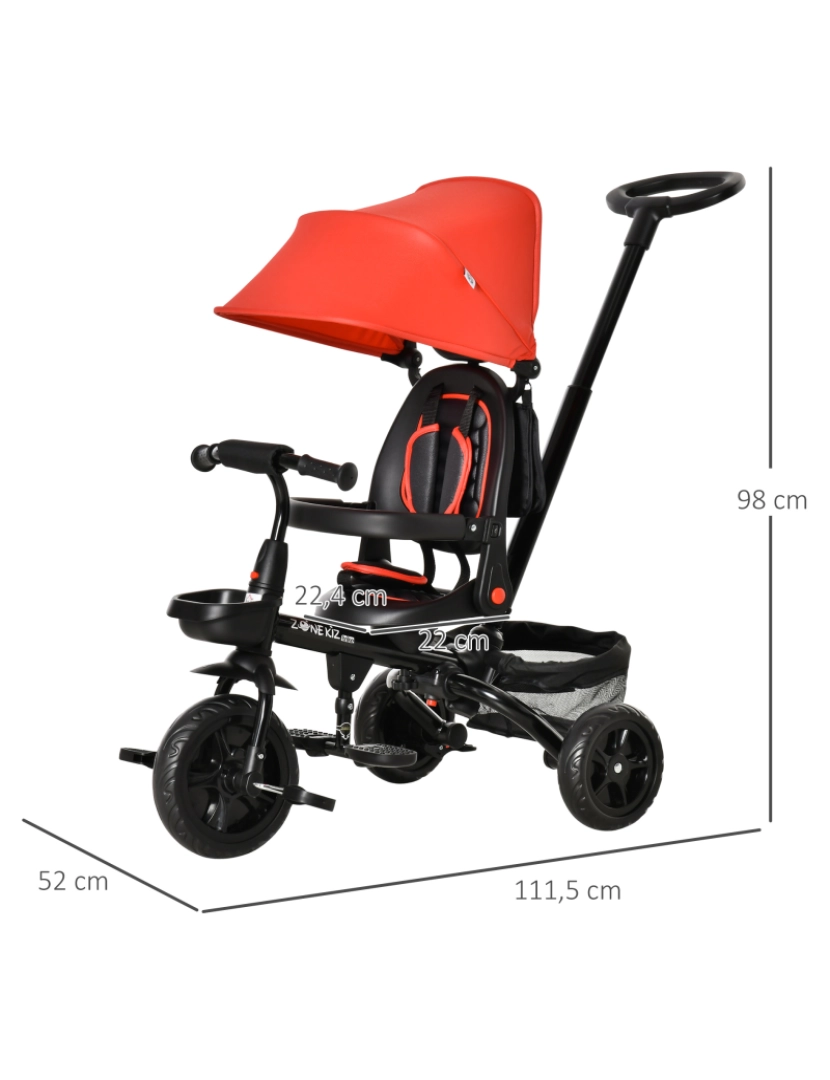 imagem de Triciclo para Bebé 111.5x52x98cm cor vermelho 370-198RD3