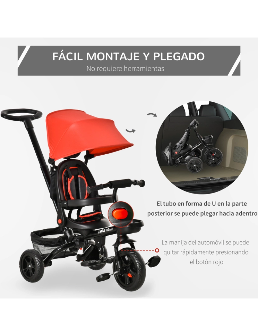 imagem grande de Triciclo para Bebé 111.5x52x98cm cor vermelho 370-198RD5