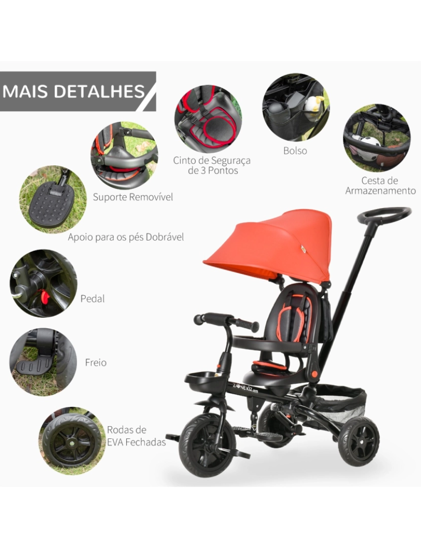 imagem de Triciclo para Bebé 111.5x52x98cm cor vermelho 370-198RD9