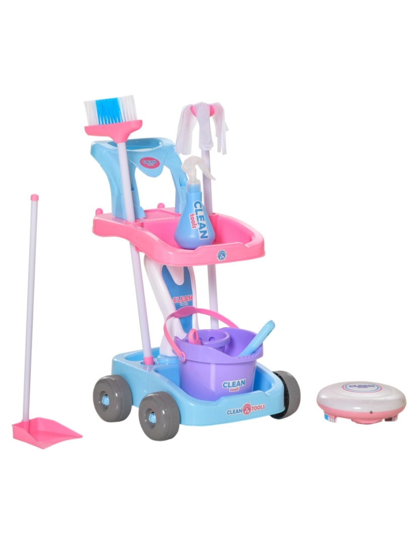 imagem de Carrinho de Limpeza para Crianças 42x32x49.5cm cor rosa e azul 350-1251