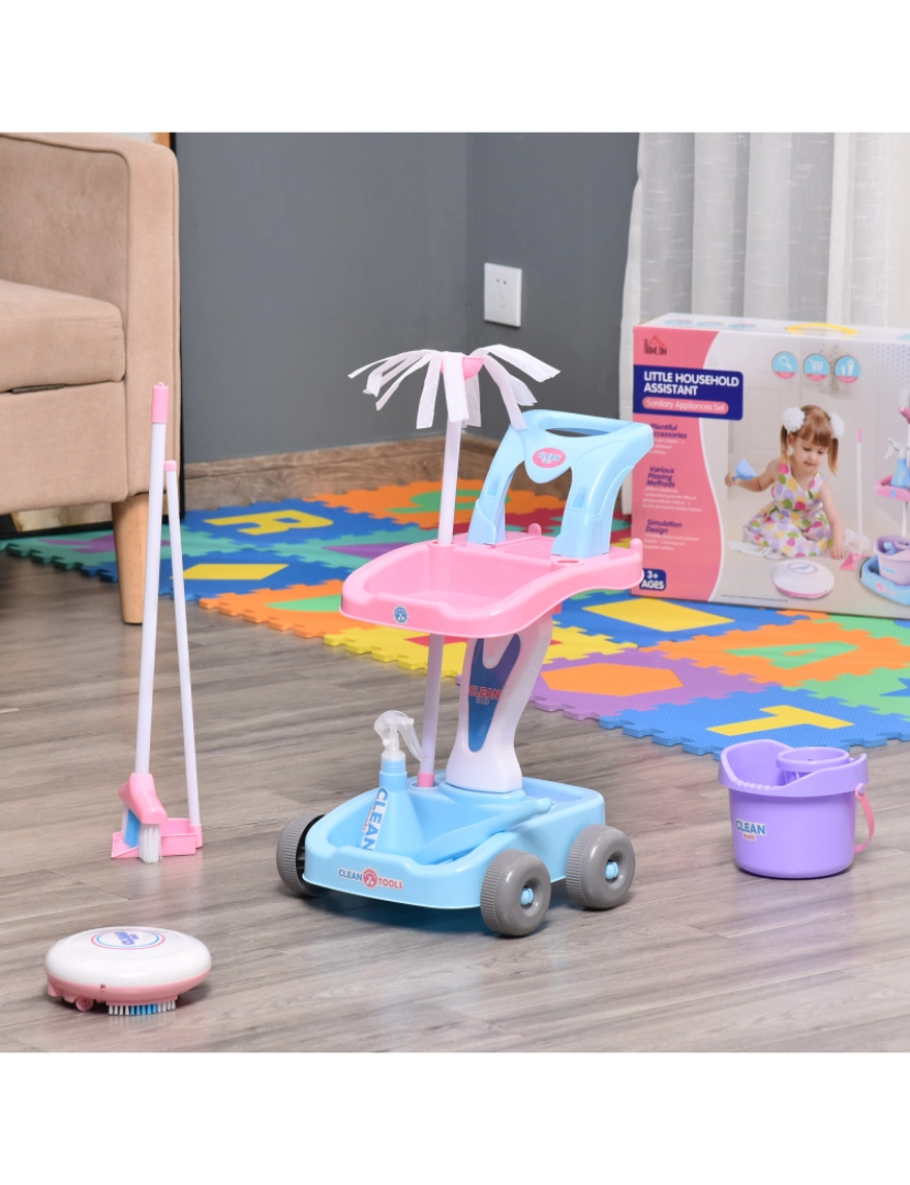 imagem de Carrinho de Limpeza para Crianças 42x32x49.5cm cor rosa e azul 350-1252