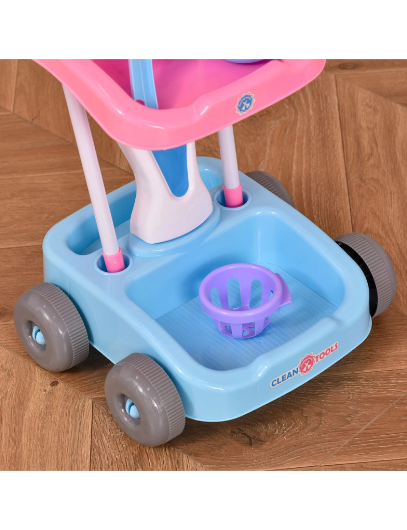 imagem de Carrinho de Limpeza para Crianças 42x32x49.5cm cor rosa e azul 350-1258