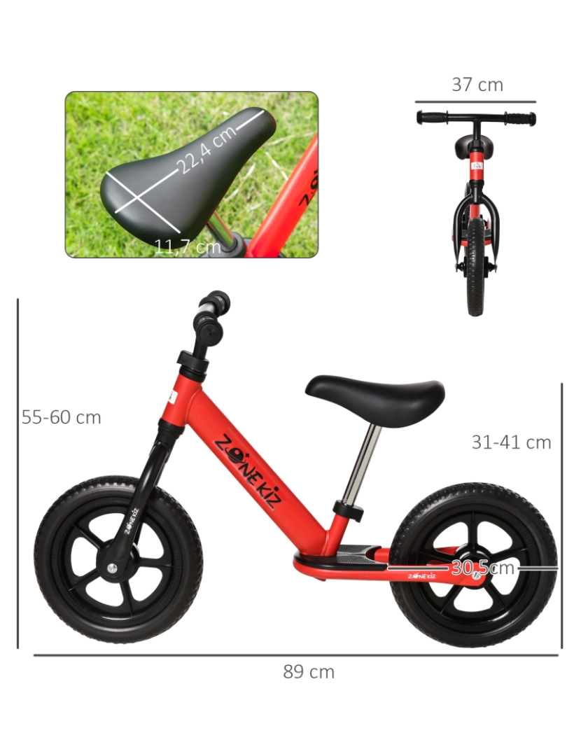 imagem de Bicicleta sem Pedais para Crianças 89x37x55cm cor vermelho 370-203RD3