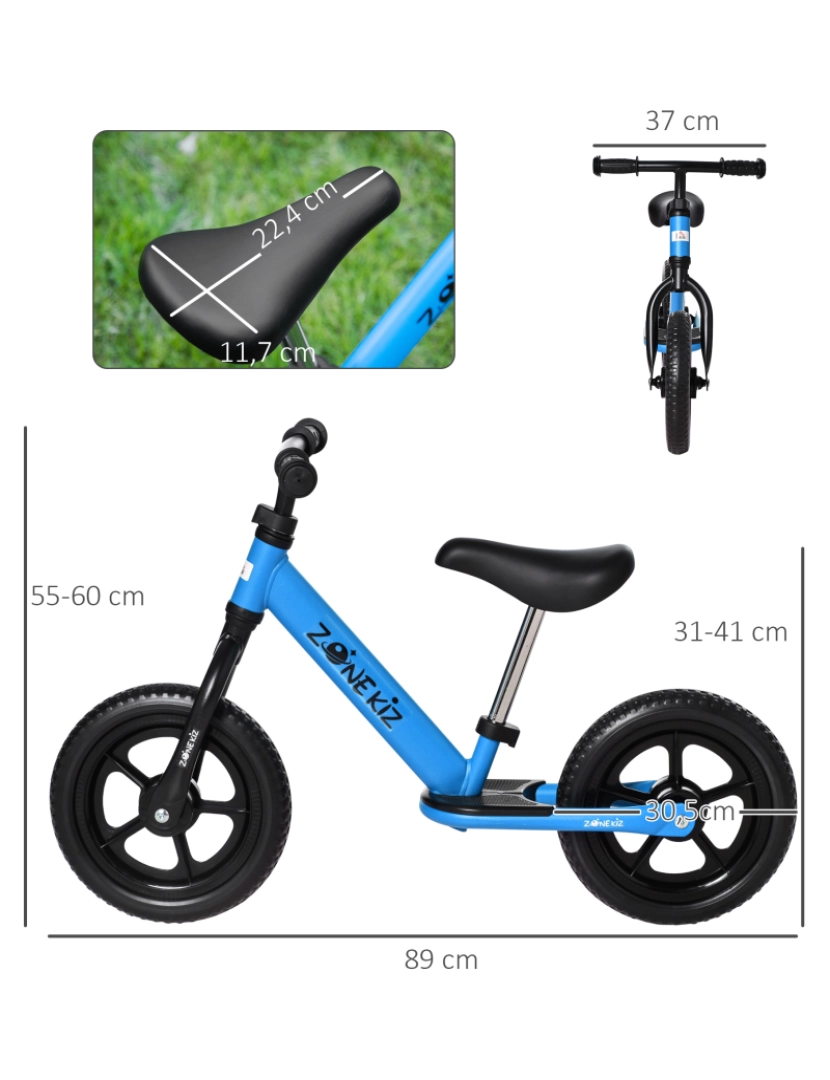 imagem grande de Bicicleta sem Pedais para Crianças 89x37x55cm cor azul 370-203BU3