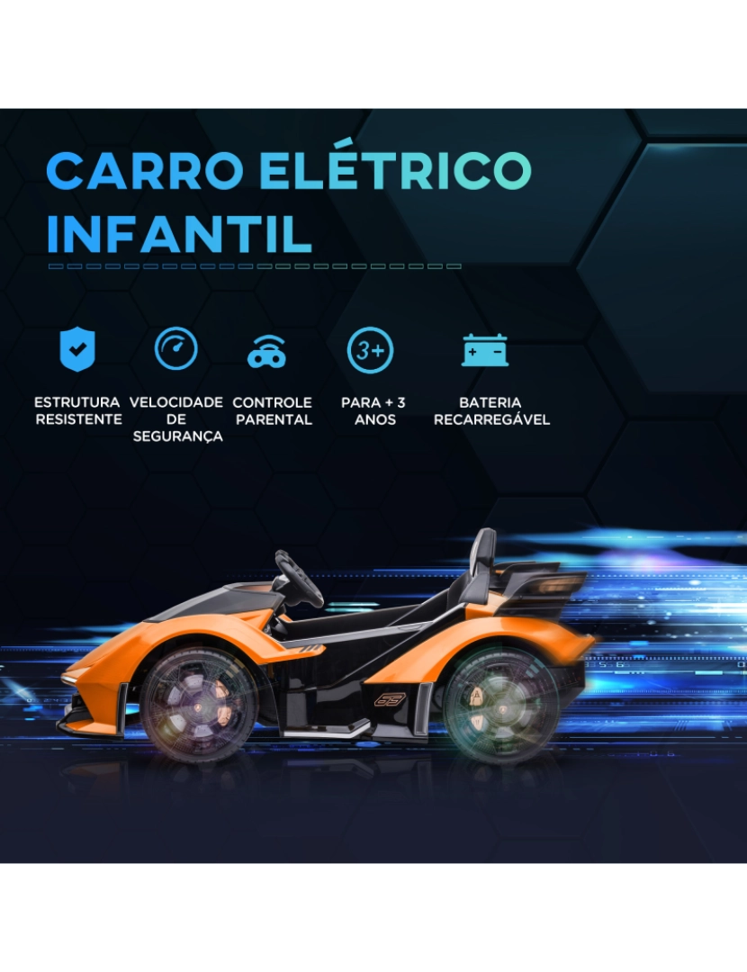 imagem de Carro Elétrico Infantil 117x66x50cm cor laranja 370-204V90OG4