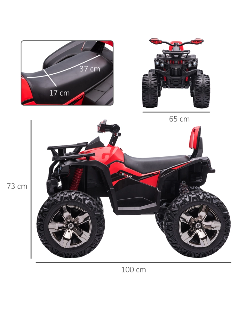 imagem de Quadriciclo Elétrico Infantil 100x65x73cm cor vermelho 370-170V90RD3