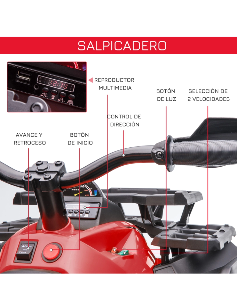 imagem de Quadriciclo Elétrico Infantil 100x65x73cm cor vermelho 370-170V90RD5
