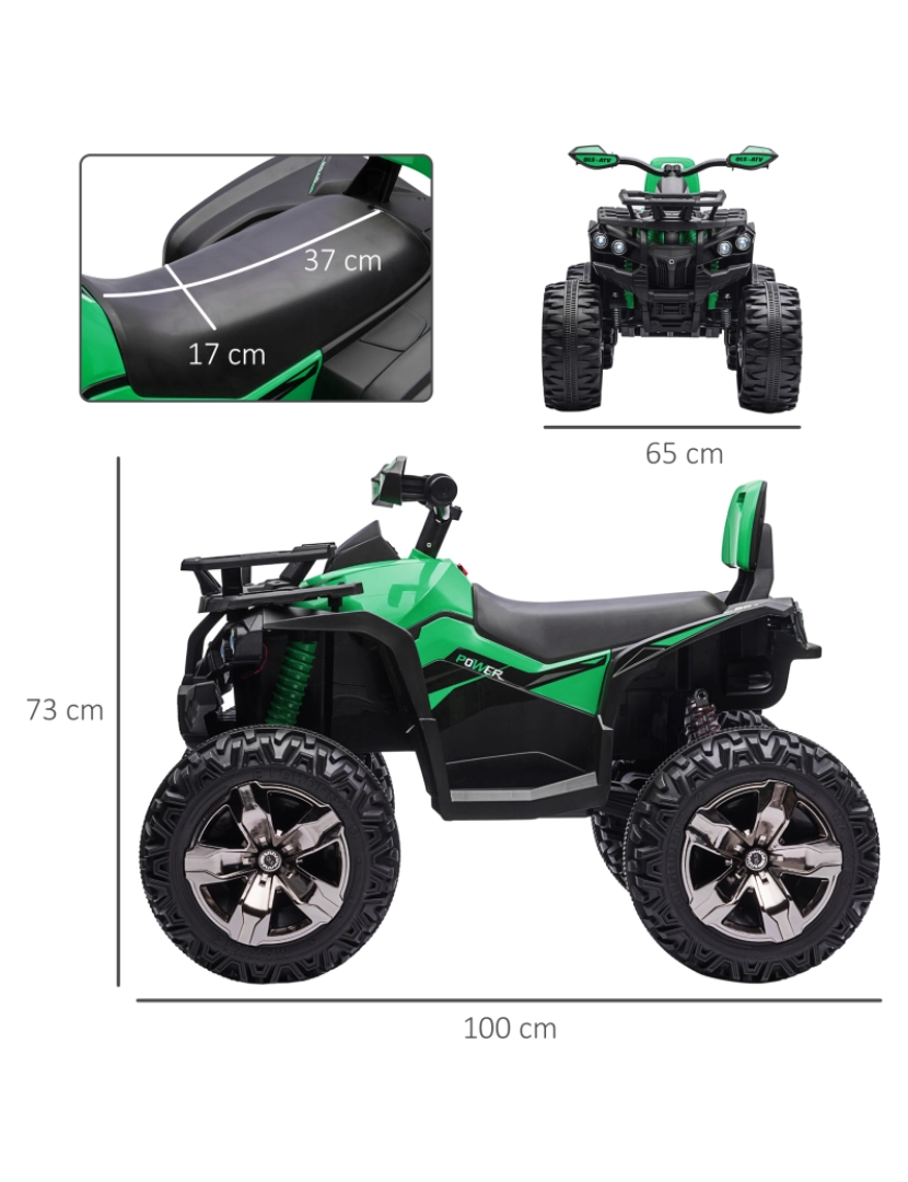 imagem de Quadriciclo Elétrico Infantil 100x65x73cm cor verde 370-170V90GN3