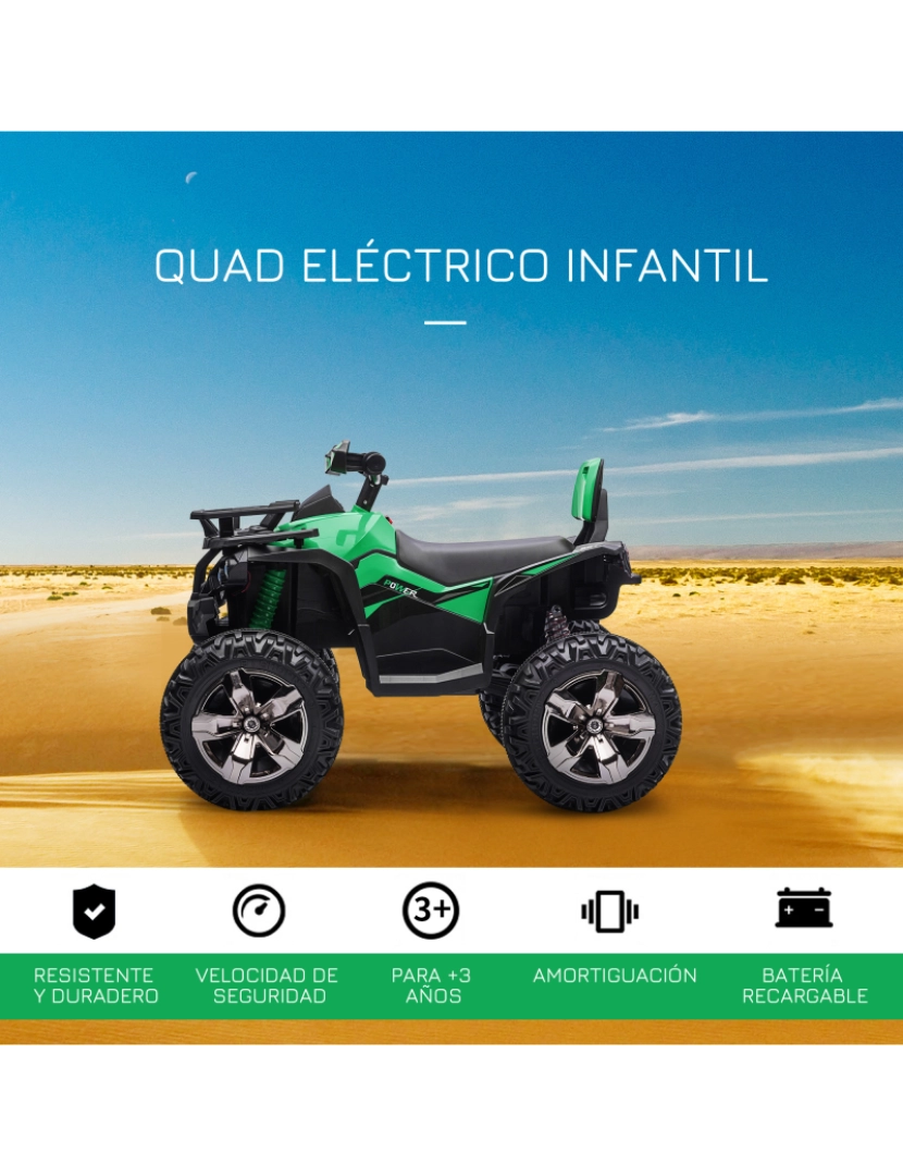 imagem de Quadriciclo Elétrico Infantil 100x65x73cm cor verde 370-170V90GN4