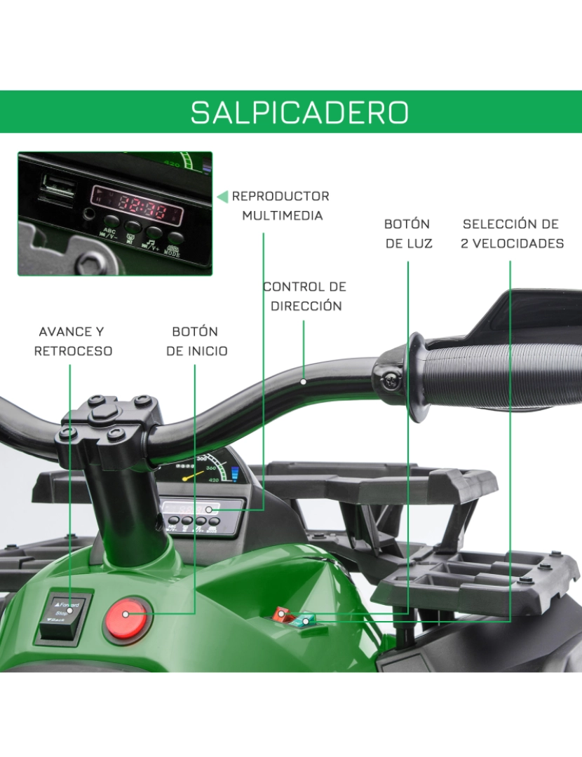 imagem de Quadriciclo Elétrico Infantil 100x65x73cm cor verde 370-170V90GN5