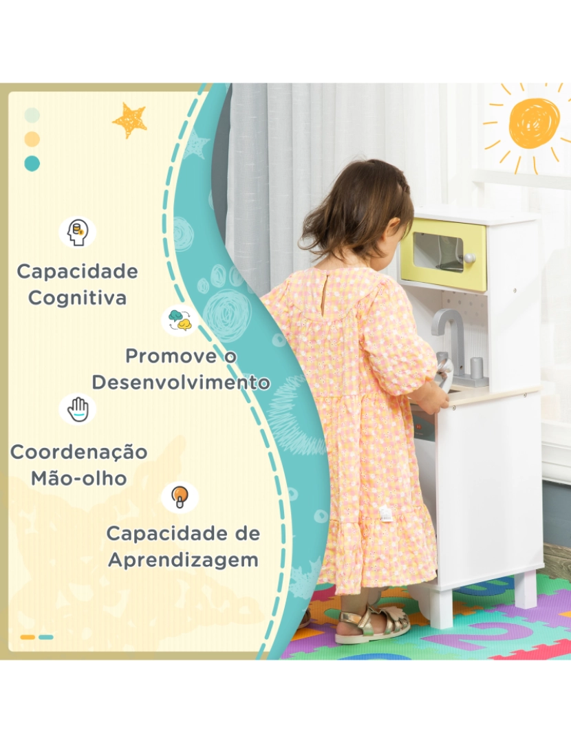 imagem de Cozinha Infantil de Madeira 32x30x79cm cor madeira natural, branco, cinza, amarelo e azul 350-1044