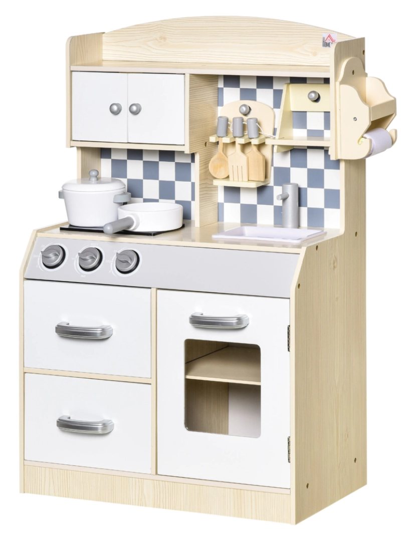 Homcom - Cozinha Infantil de Madeira 54.5x29x80cm cor cor de madeira natural 350-107