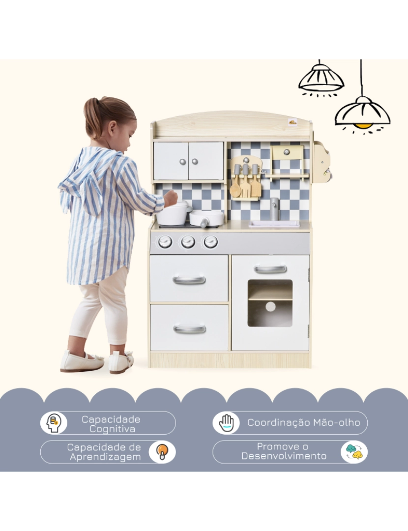 imagem de Cozinha Infantil de Madeira 54.5x29x80cm cor cor de madeira natural 350-1074