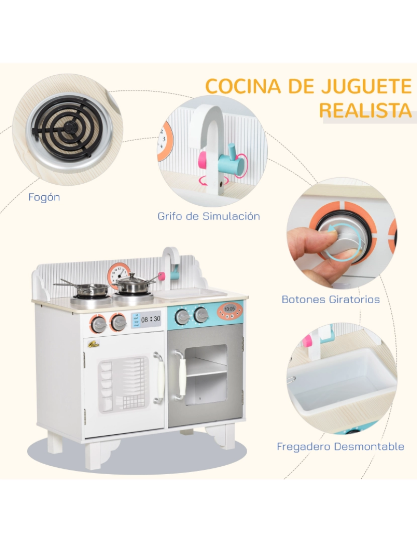 imagem de Cozinha infantil de Madeira 57x28x55cm cor branco 350-1055