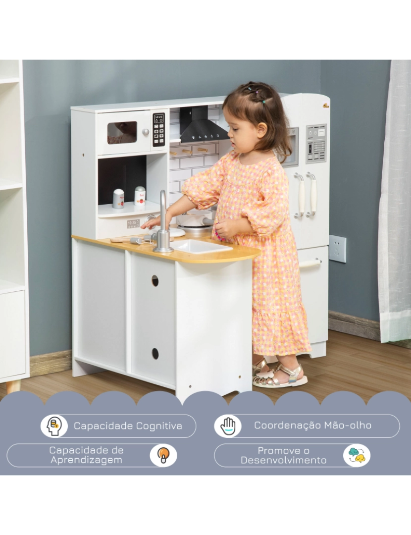 imagem de Cozinha Infantil de Madeira 82x65x87cm cor branco 350-1064