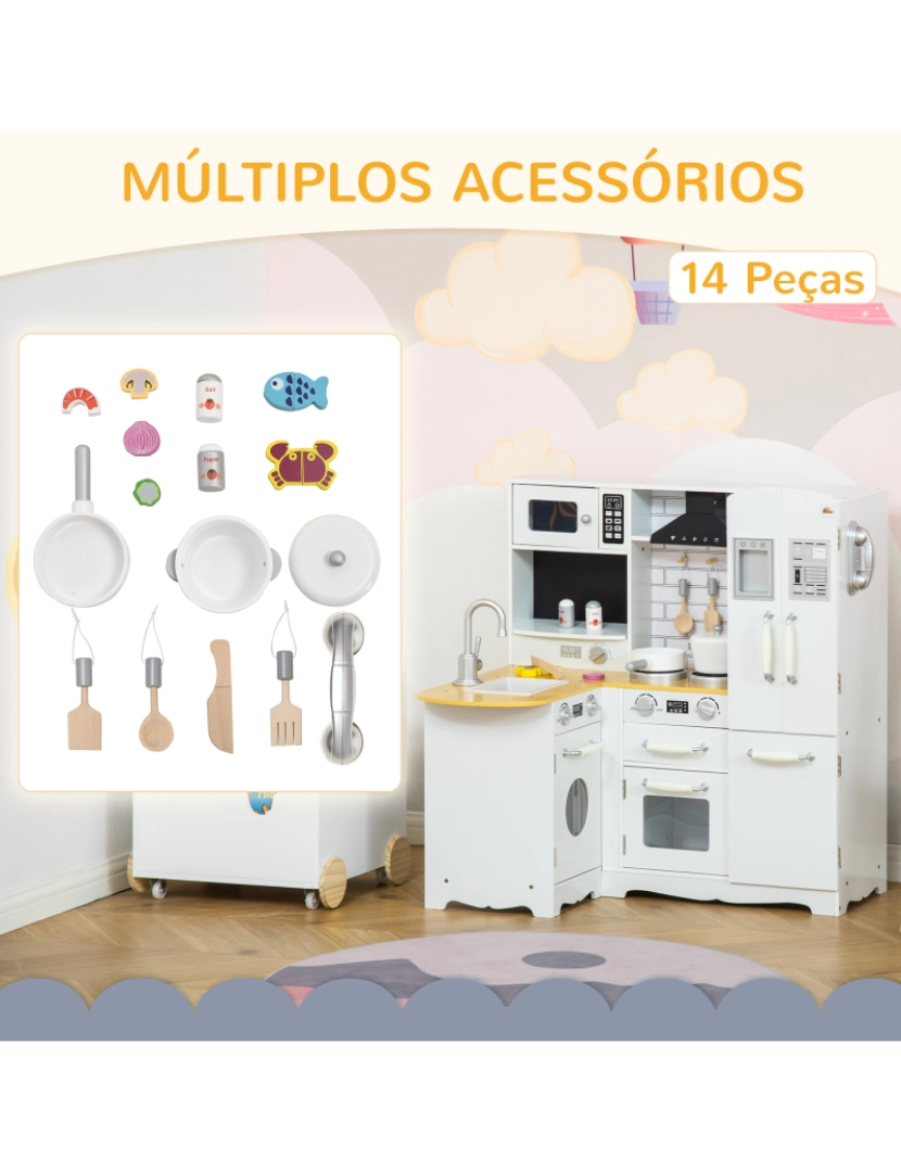 imagem de Cozinha Infantil de Madeira 82x65x87cm cor branco 350-1066