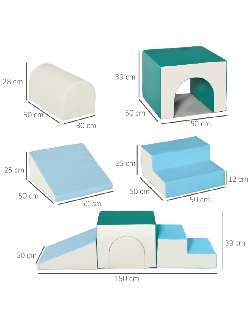 imagem de Conjunto de 4 Blocos de Espuma 150x50x39cm cor cinza claro, azul e verde 3D0-0093