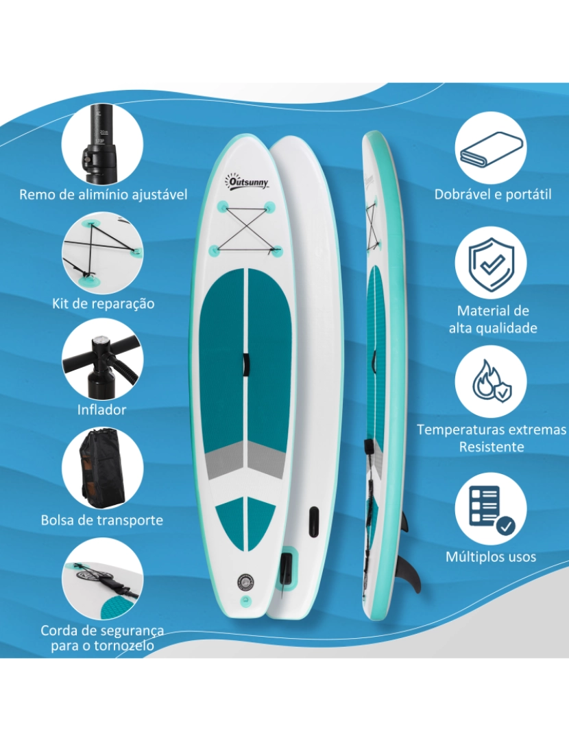 imagem de Prancha de Paddle Surf Inflável 320x76x15cm cor azul-turquesa A33-0214