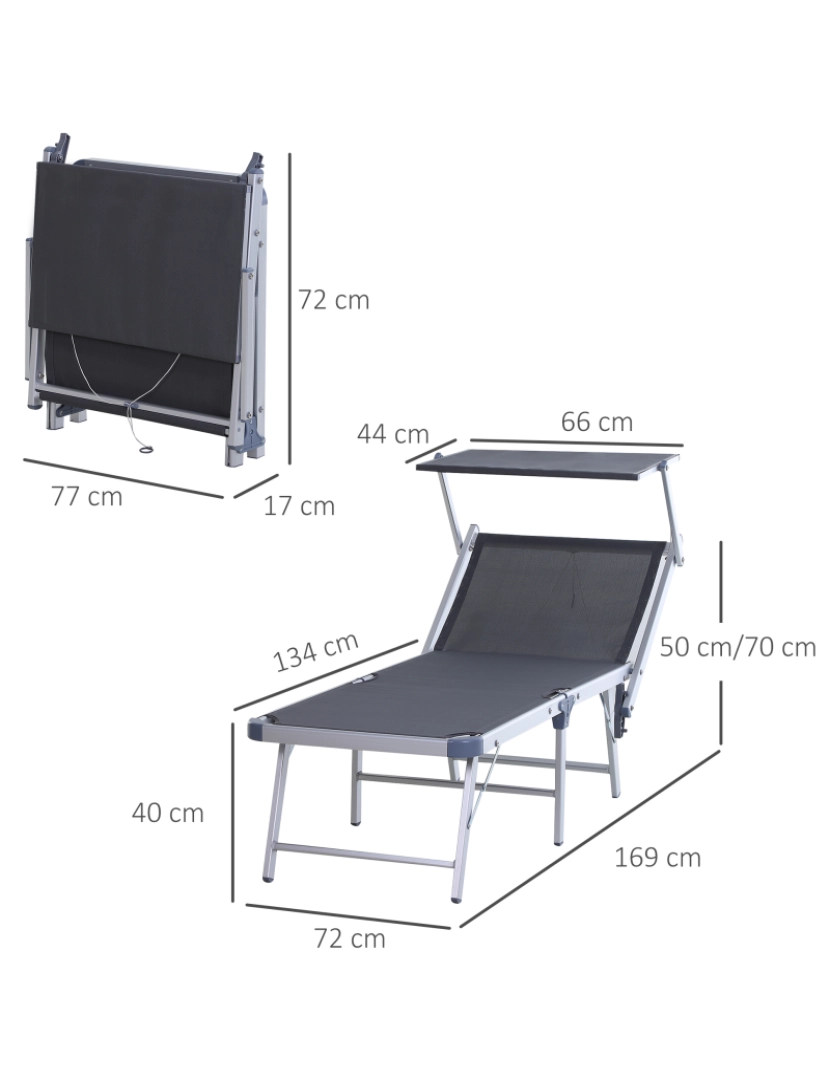 imagem de Espreguiçadeira com Toldo 169x72x72cm cor cinzento 84B-433CG3