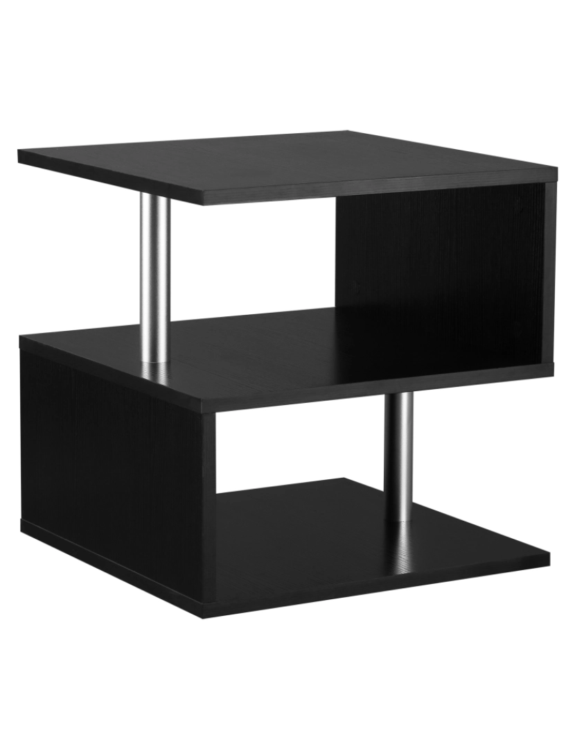 imagem de HOMCOM Mesa de centro Mesa uxiliar de forma S com compartimento aberto 2 níveis Design elegante 50x50x50 cm Preto1
