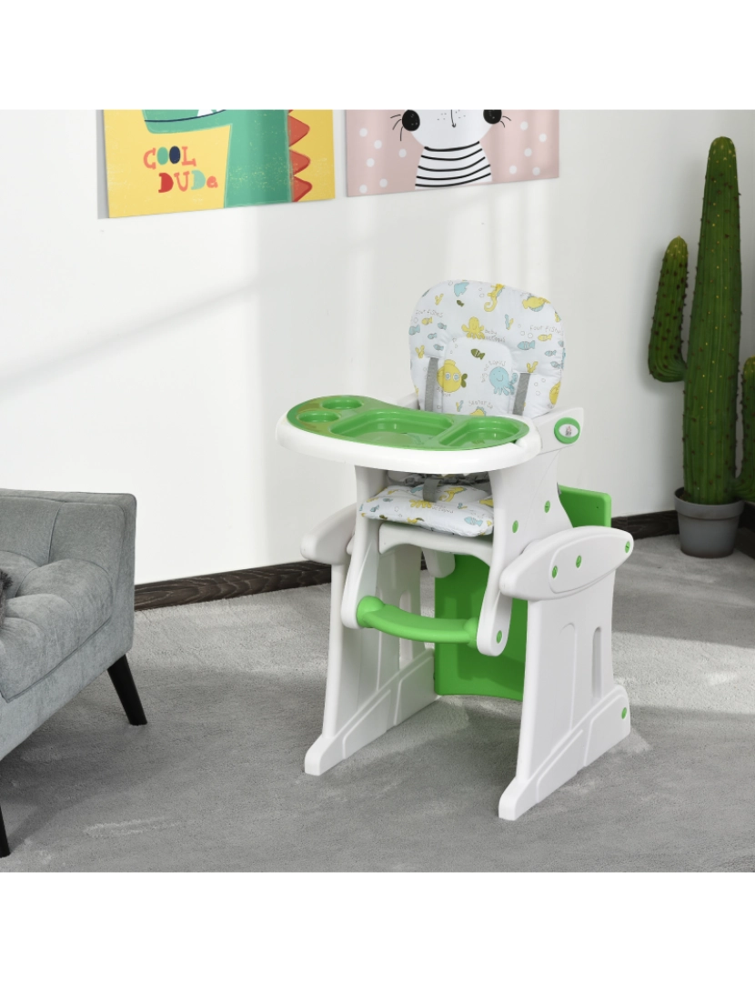 imagem de Cadeira alta para bebê 57x59x105cm cor white and green 420-008GN2