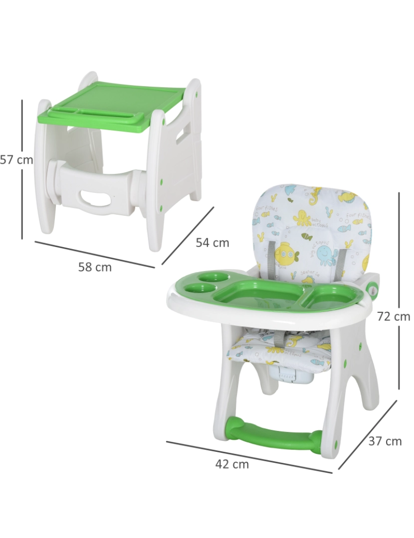 imagem grande de Cadeira alta para bebê 57x59x105cm cor white and green 420-008GN3