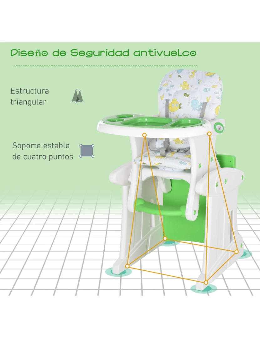 imagem grande de Cadeira alta para bebê 57x59x105cm cor white and green 420-008GN8