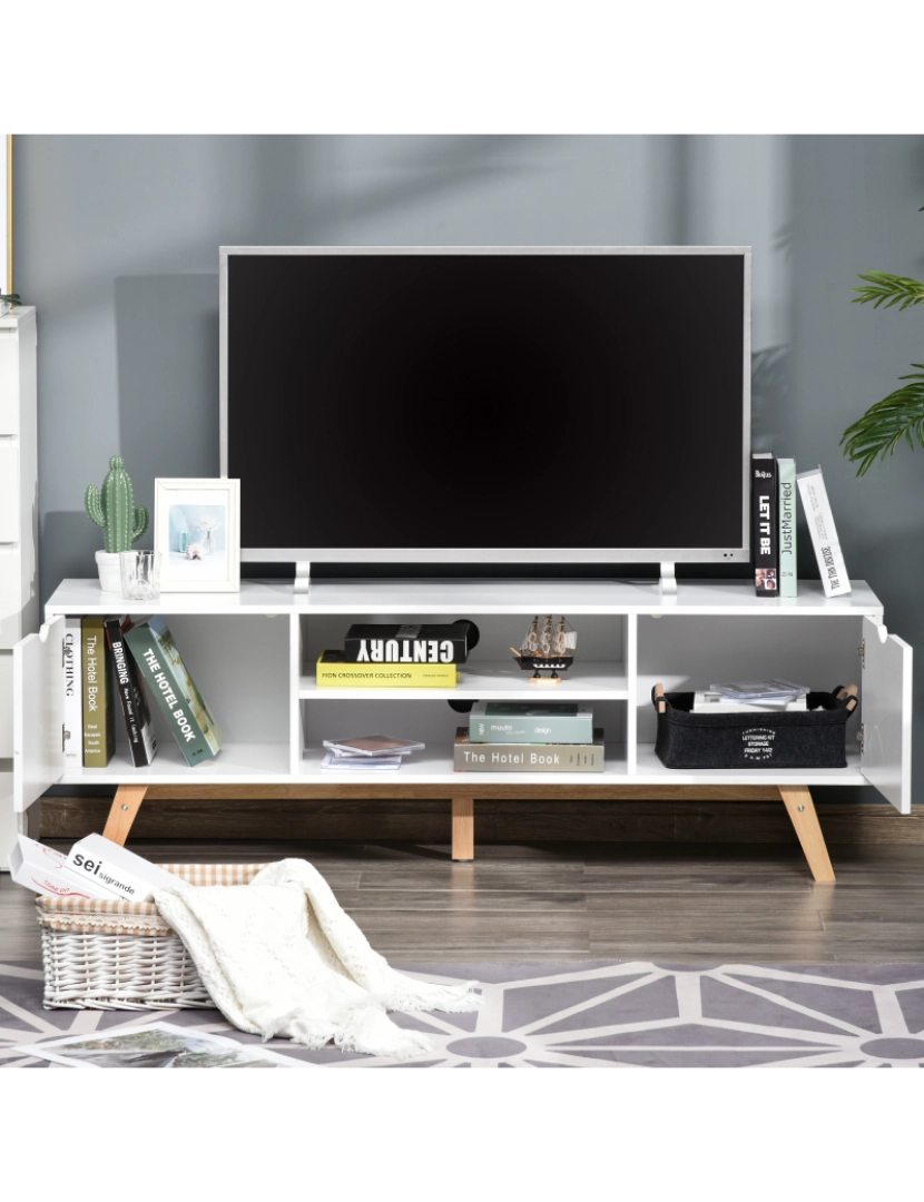 imagem grande de Mesa para TV 150x39x50cm cor branco e madeira 833-6912