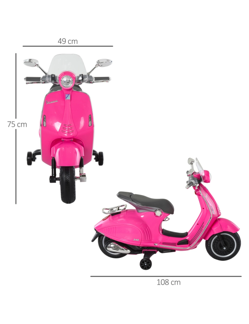 imagem de Motocicleta elétrica infantil 108x49x75cm cor rosa 370-115PK3