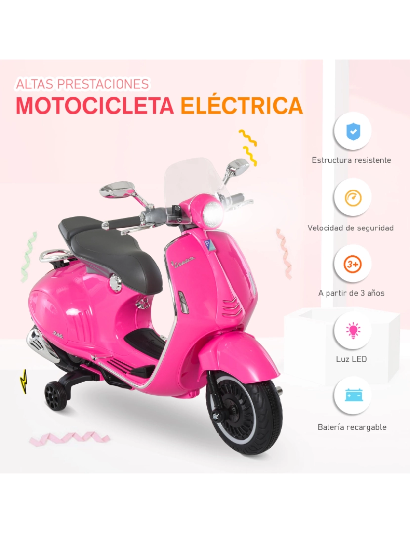 imagem de Motocicleta elétrica infantil 108x49x75cm cor rosa 370-115PK4