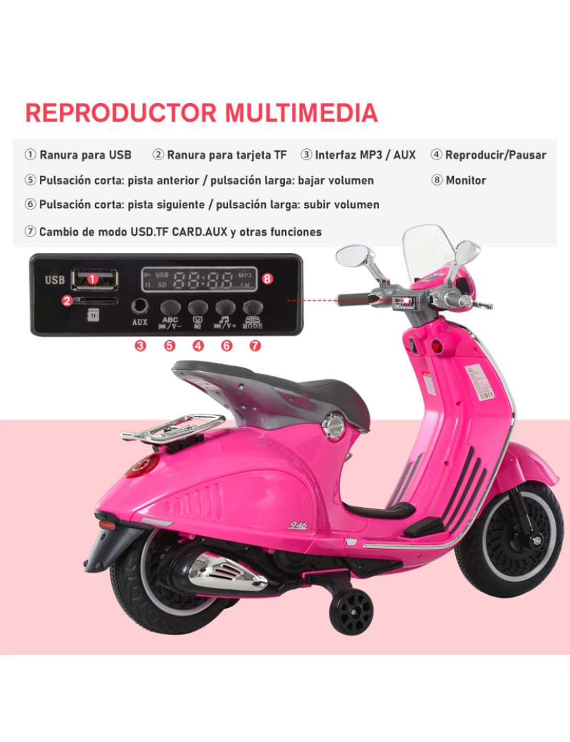 imagem de Motocicleta elétrica infantil 108x49x75cm cor rosa 370-115PK6