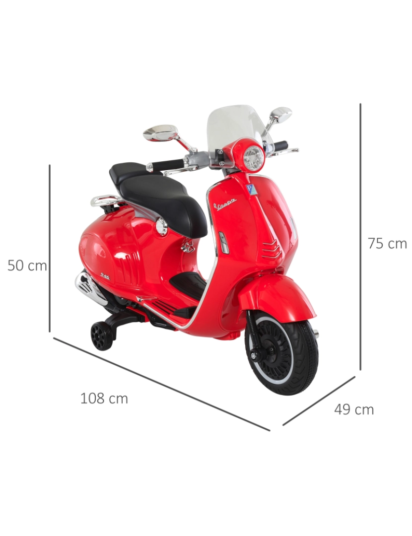 imagem grande de Motocicleta elétrica infantil 108x49x75cm cor vermelho 370-115RD3