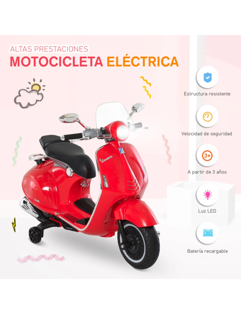 imagem de Motocicleta elétrica infantil 108x49x75cm cor vermelho 370-115RD4