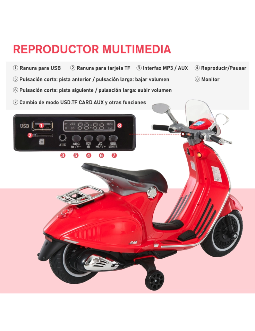 imagem de Motocicleta elétrica infantil 108x49x75cm cor vermelho 370-115RD6