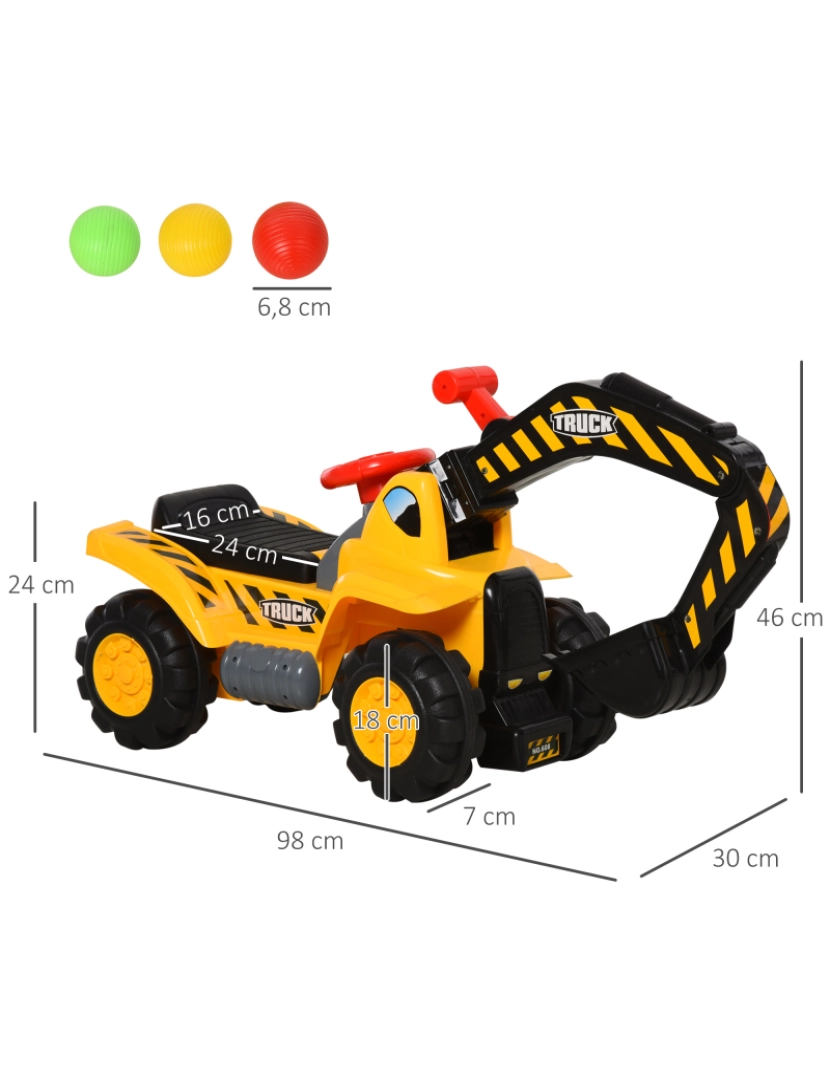 imagem de Veículo de engenharia infantil 98x30x46cm cor amarelo, preto 370-1213