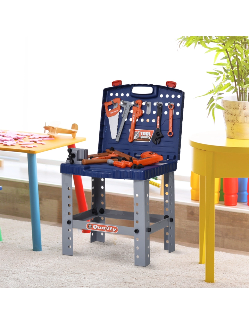 imagem de Bancada de Ferramentas para Crianças 40x43x72cm cor azul, cinza e laranja 350-0612