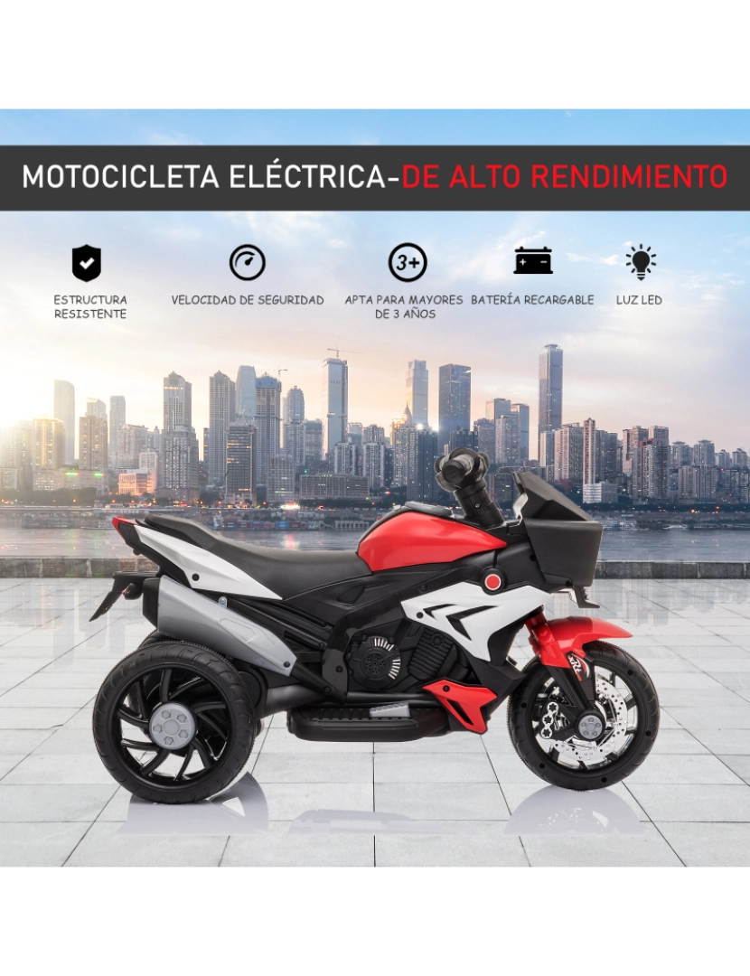 imagem de Motocicleta Elétrica para Crianças 86x42x52cm cor vermelho e preto 370-102RD4