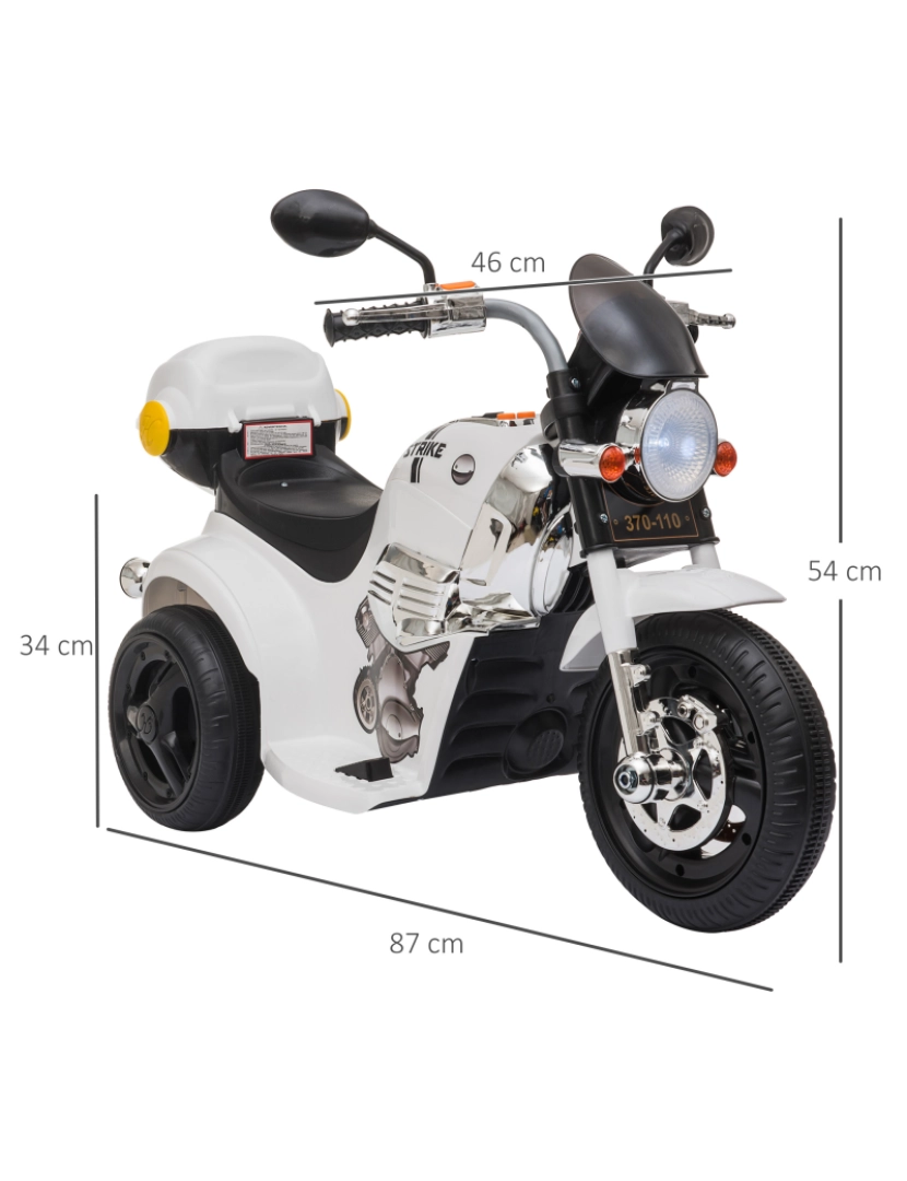 Moto Elétrica para Crianças 88.5x42.5x49cm cor branco e preto 370-159V90WT  - Homcom