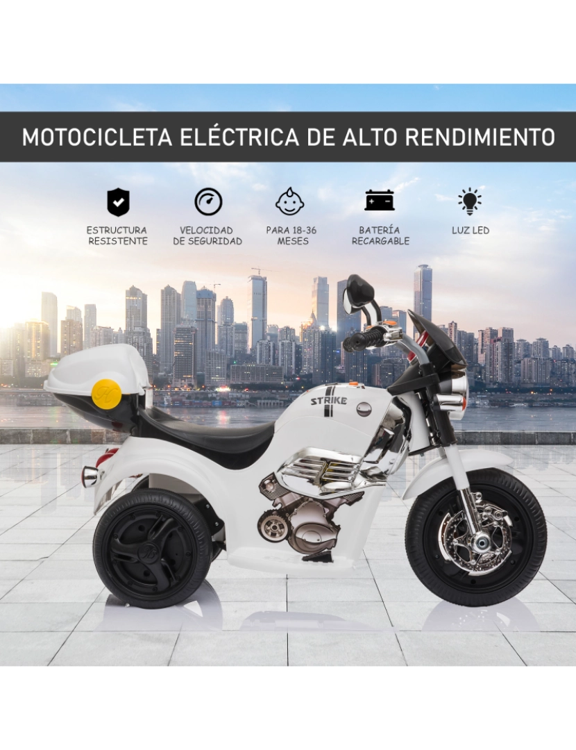 Moto Elétrica para Crianças 88.5x42.5x49cm cor branco e preto 370-159V90WT  - Homcom