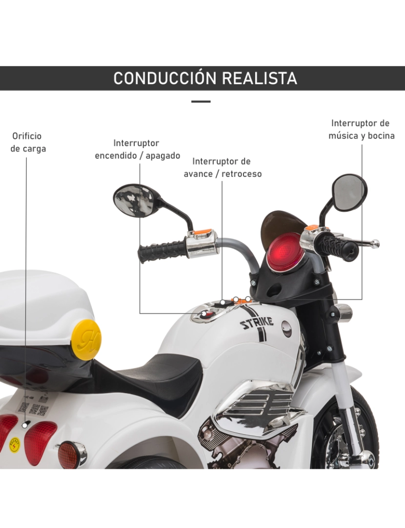 imagem de Motobicicleta elétrica infantil 87x46x54cm cor branco 370-110V90WT5