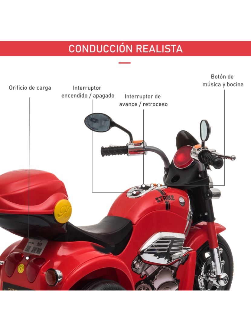 imagem de Motobicicleta elétrica infantil 87x46x54cm cor vermelho 370-110V90RD5