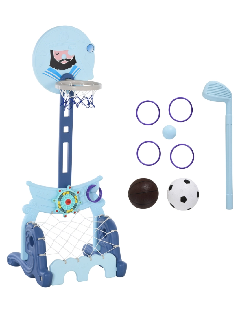Homcom - Cesta de basquetebol Infantil 4 em 1 58x56x154cm cor azul 341-037