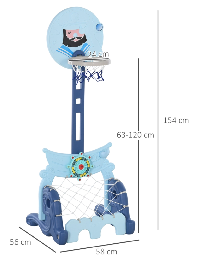 imagem de Cesta de basquetebol Infantil 4 em 1 58x56x154cm cor azul 341-0373