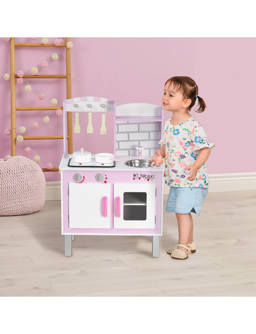 imagem de Cozinha infantil 55x30x80cm cor rosa 350-0812