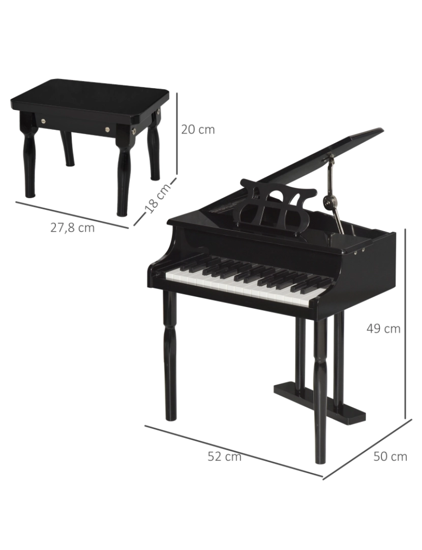 imagem de Piano de Cauda Infantil 52x50x49cm cor preto F12-005BK3