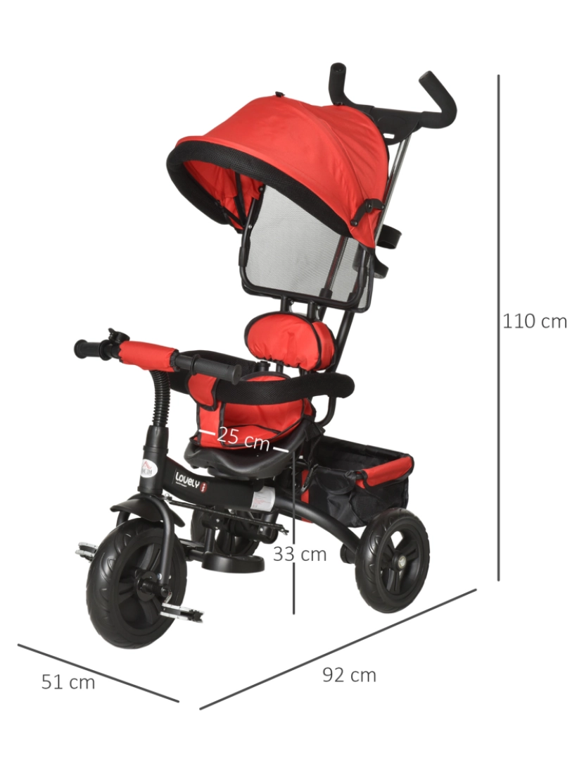 imagem de Triciclo infantil 92x51x110cm cor vermelho e preto 370-026RD3