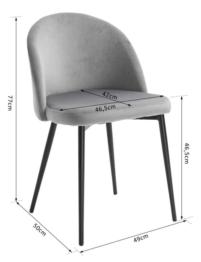 imagem de HOMCOM Conjunto de 2 cadeiras de jantar modernas estofadas 49x50 x 77cm Cinza3