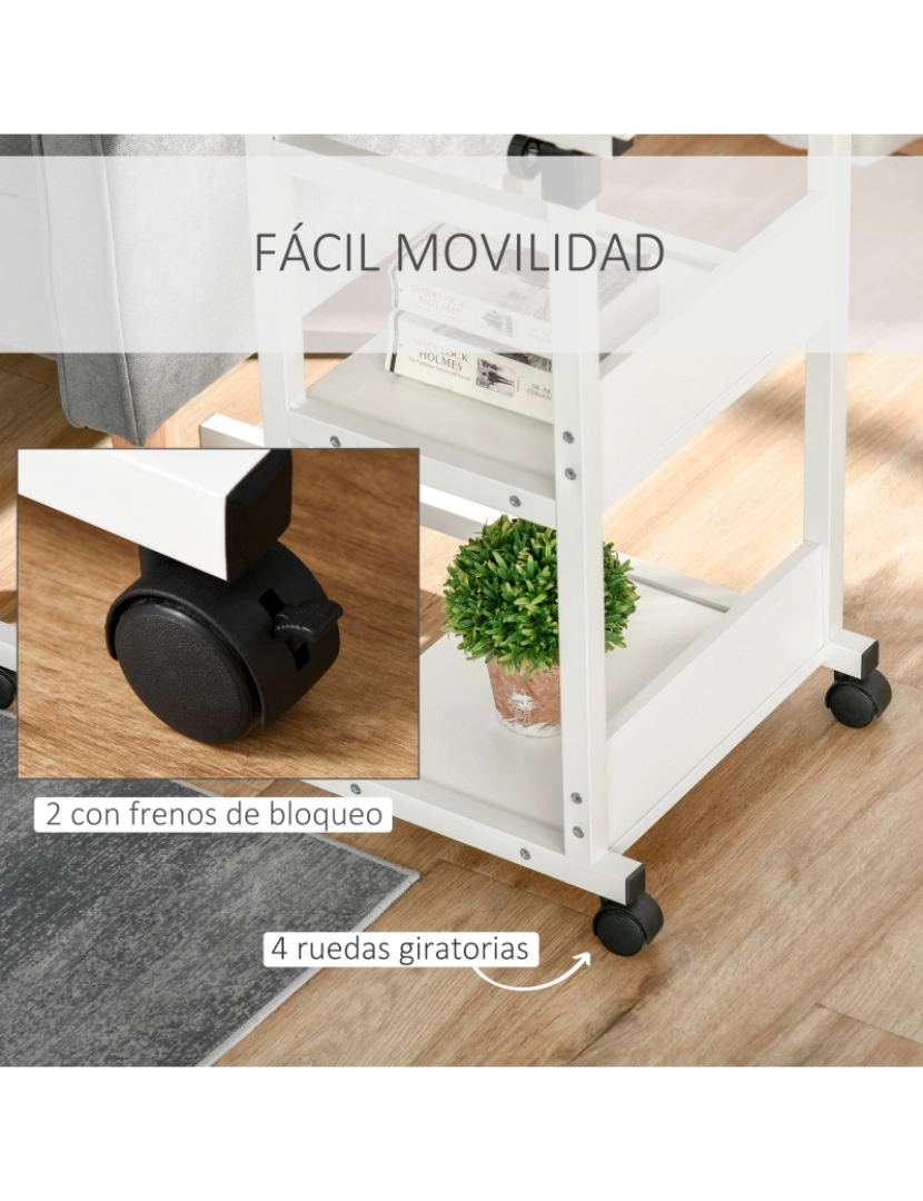 imagem de Mesa Lateral Móvel 80x40x72-82cm cor branco 833-800WT7