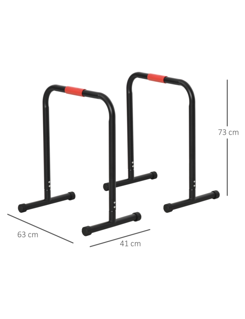 imagem de HOMCOM Suporte de treino de barras paralelas com alça extra larga para flexões inclinadas para construção muscular. Calistênicos. 63x41x73 cm Preto3